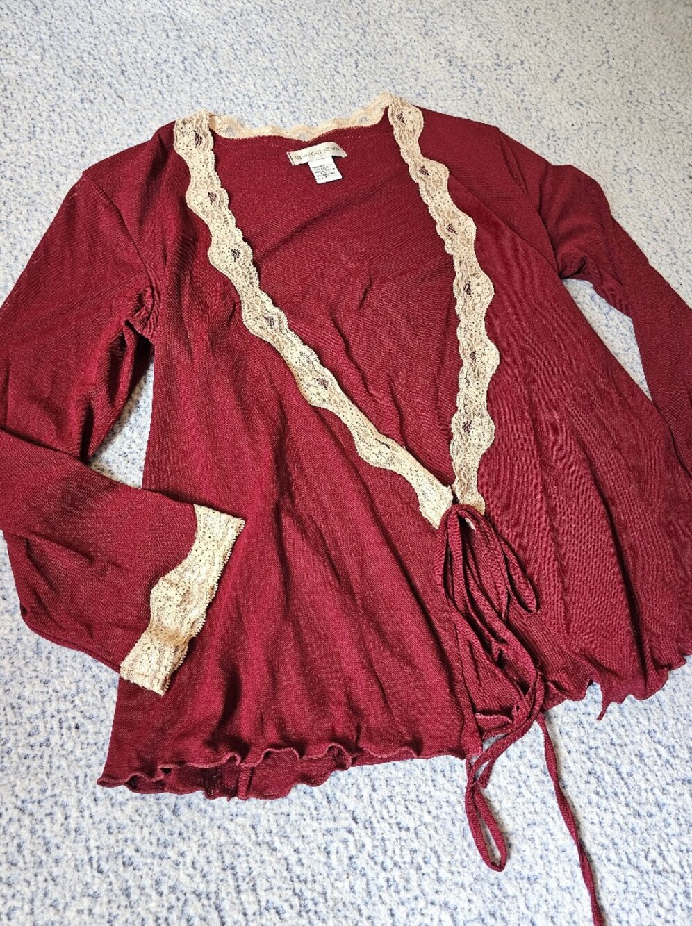 Newport News Burgundy Lace-Trim Blouse